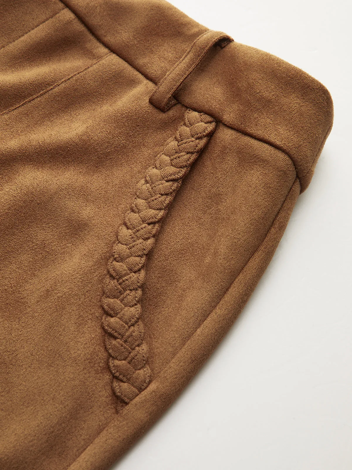 Braided Detail Mid-Waist Suede Effect Pants sold by COMMENSE product image thumbnail 3