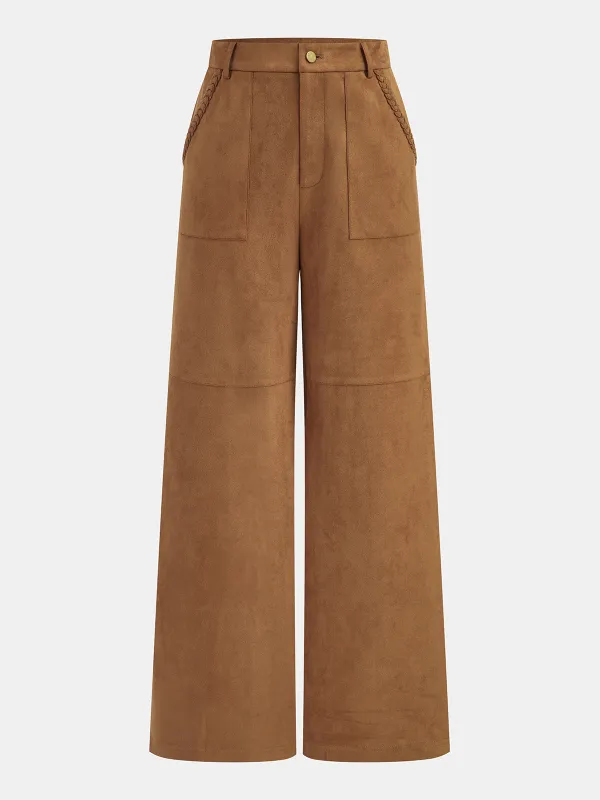 Braided Detail Mid-Waist Suede Pants sold by COMMENSE