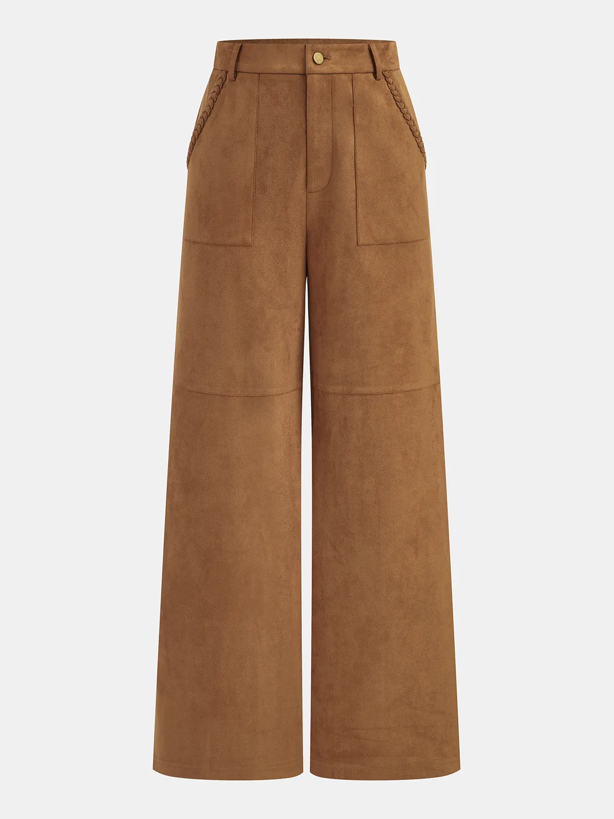 Braided Detail Mid-Waist Suede Effect Pants sold by COMMENSE