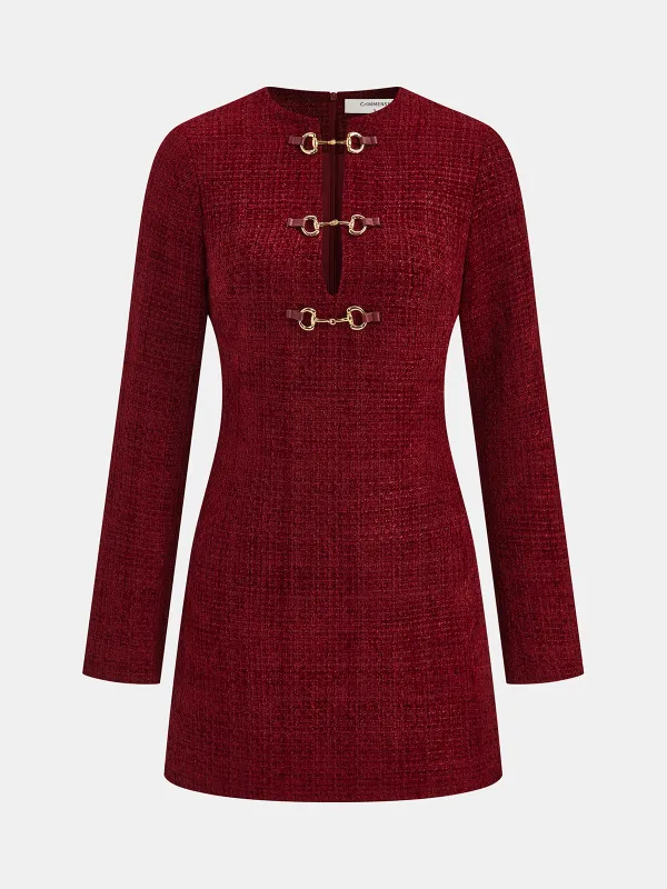 Metal Buckle Tweed Mini Dress sold by COMMENSE