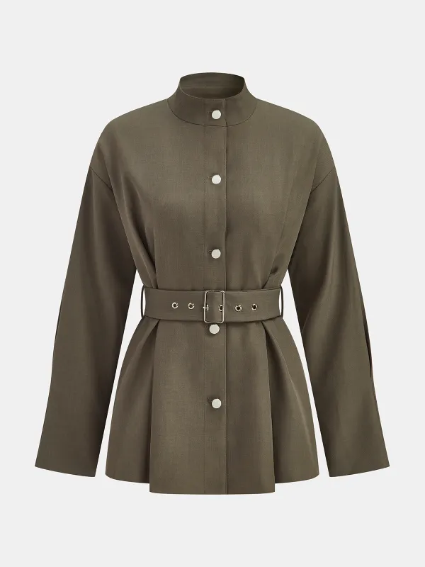 Stand-Collar Belted Trench Coat sold by COMMENSE
