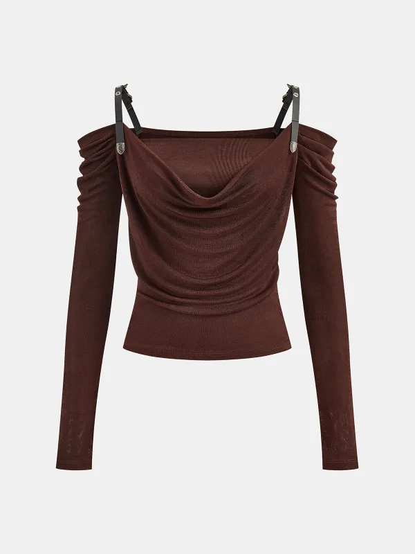 Faux Leather Strap Cowl Neck Top sold by COMMENSE