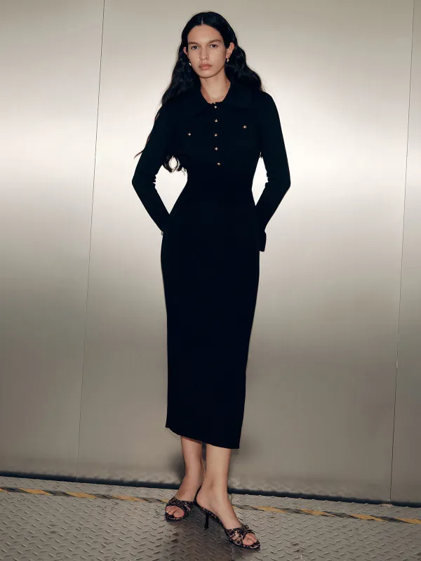 Collared Long Sleeve Maxi Dress sold by COMMENSE