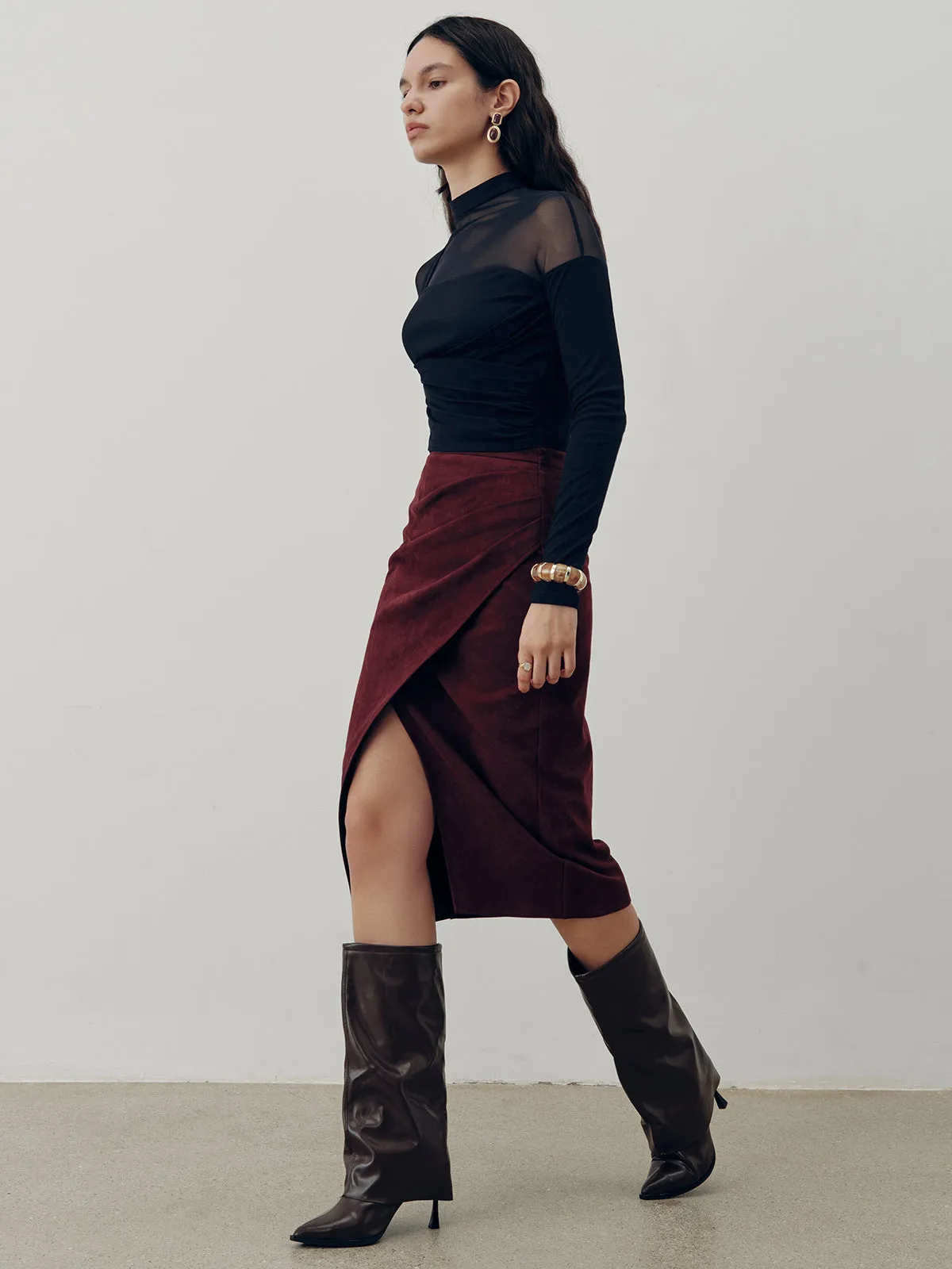 Sheer Mesh Panel Long Sleeve Top sold by COMMENSE product image thumbnail 5