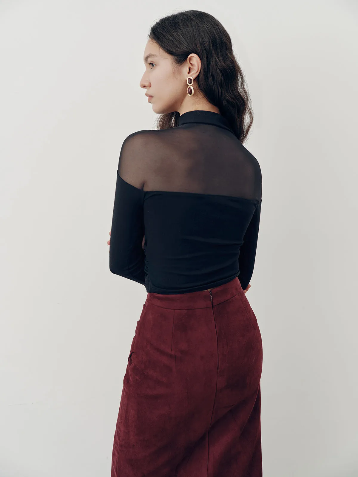 Sheer Mesh Panel Long Sleeve Top sold by COMMENSE product image thumbnail 2