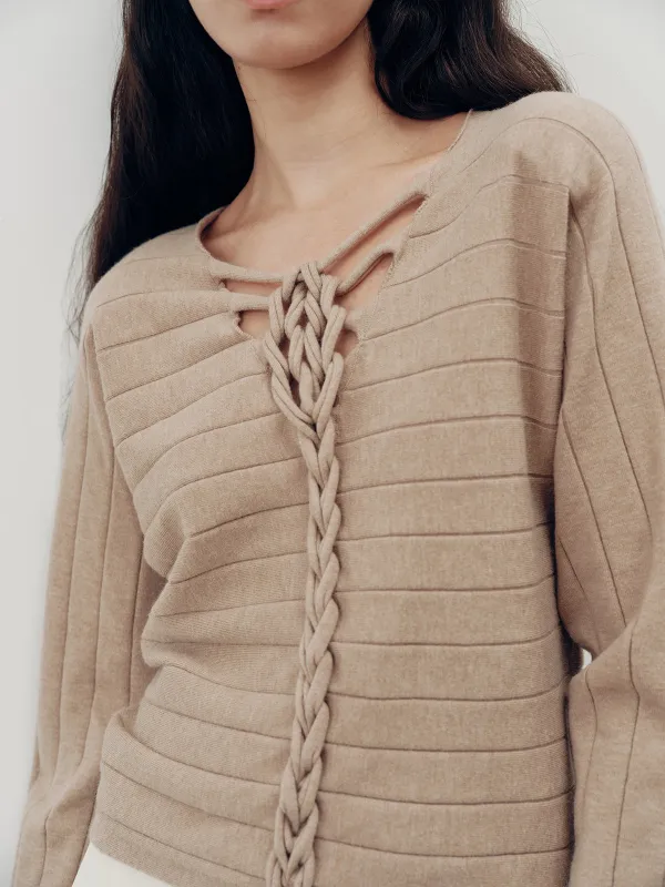 Braided-Front Wool-Blend Knit Top sold by COMMENSE