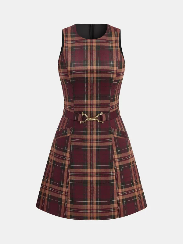 Plaid Sleeveless Mini Dress sold by COMMENSE