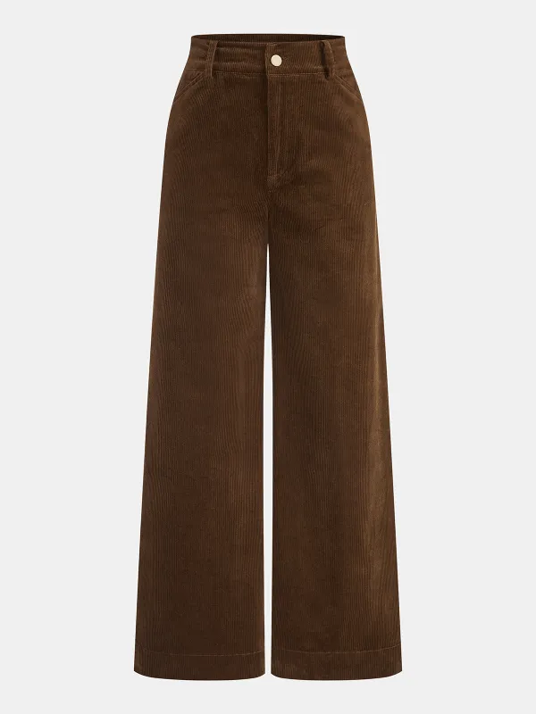 Mid-Waist Corduroy Wide-Leg Pants sold by COMMENSE