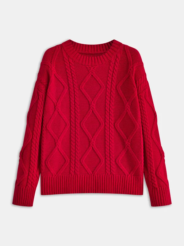 Cable-Knit Crew Neck Sweater sold by COMMENSE