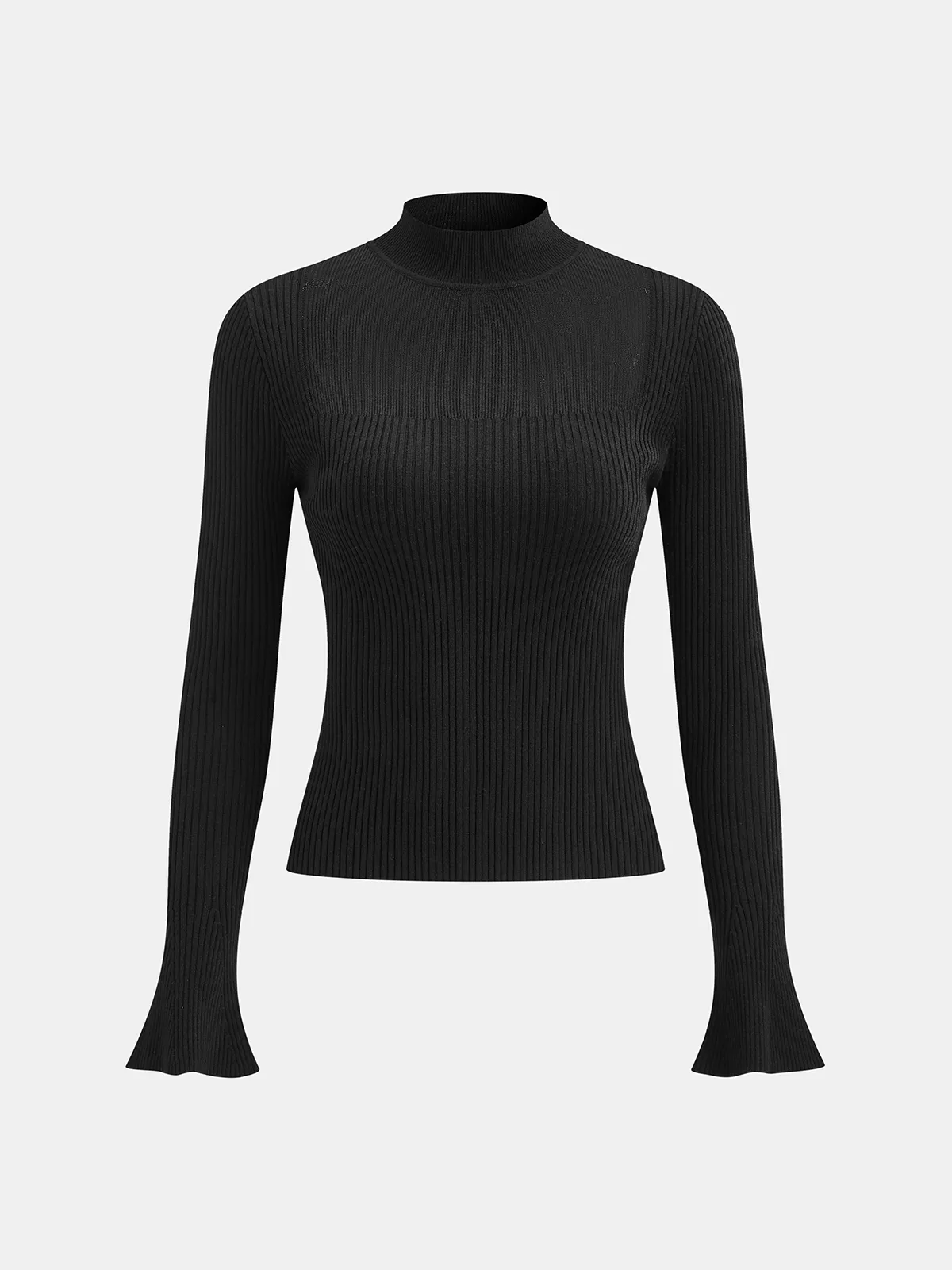 Wool-Blend Mock Neck Ribbed Knit Top sold by COMMENSE