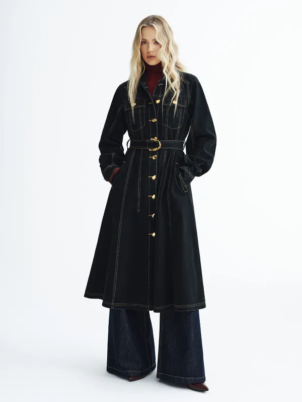 Metal Button Denim Belted Maxi Shirt Dress sold by COMMENSE