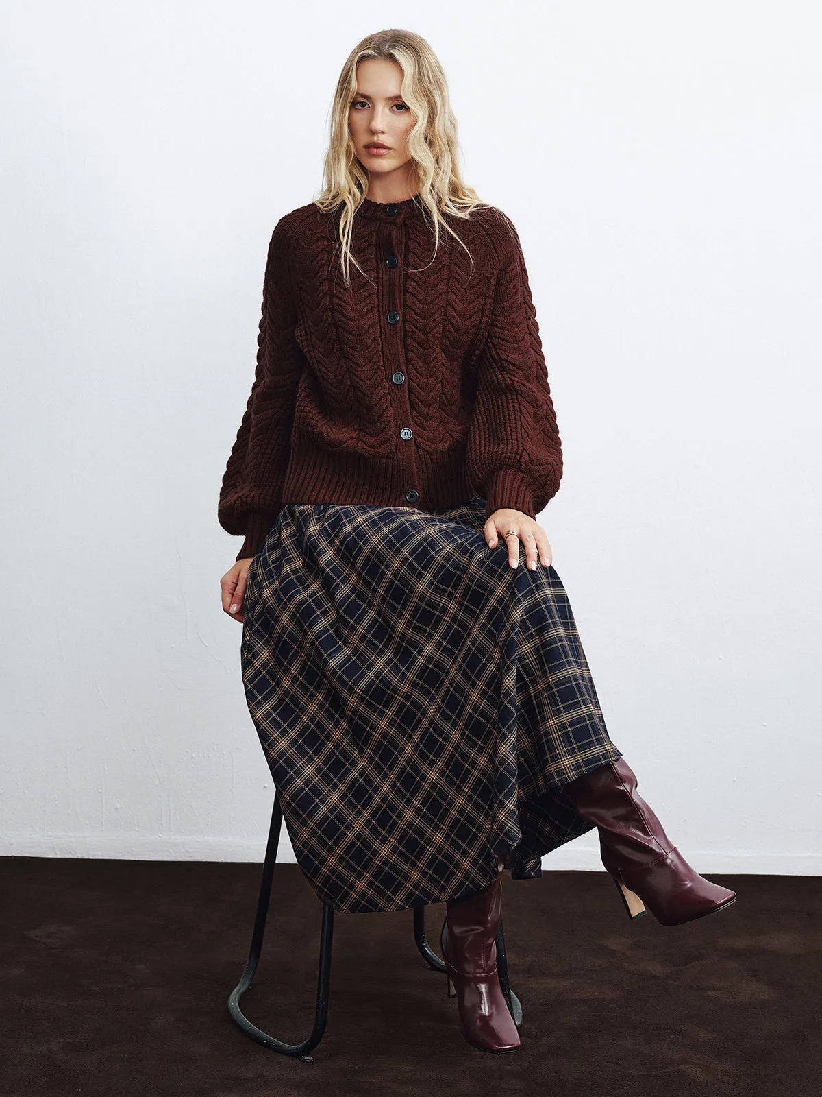 Cable-Knit Button-Front Cardigan sold by COMMENSE product image thumbnail 2