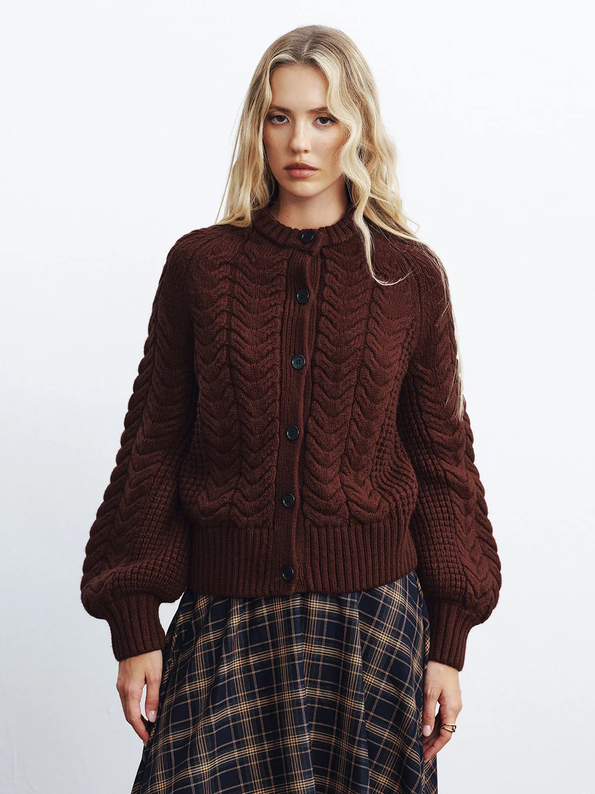 Cable-Knit Button-Front Cardigan sold by COMMENSE product image thumbnail 3