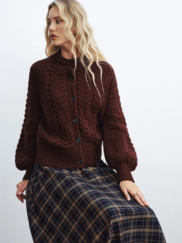 Cable-Knit Button-Front Cardigan sold by COMMENSE