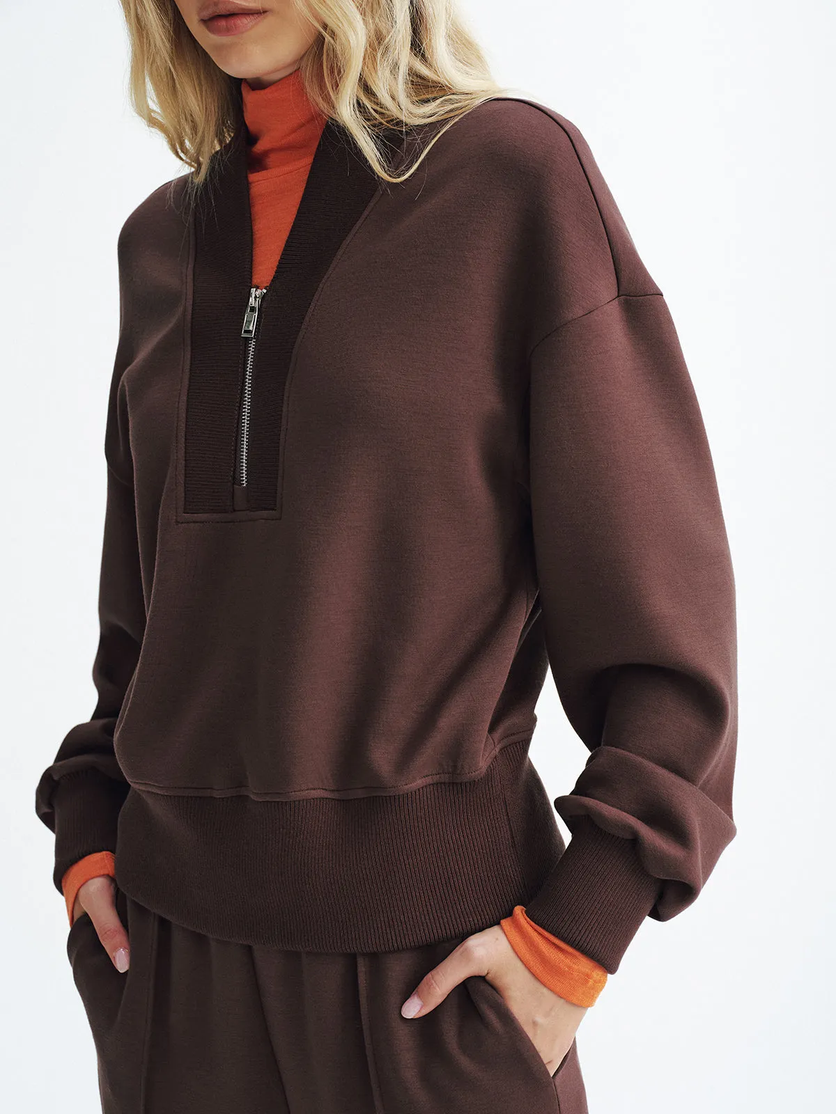 V-Neck Half-Zip Sweatshirt sold by COMMENSE product image thumbnail 3