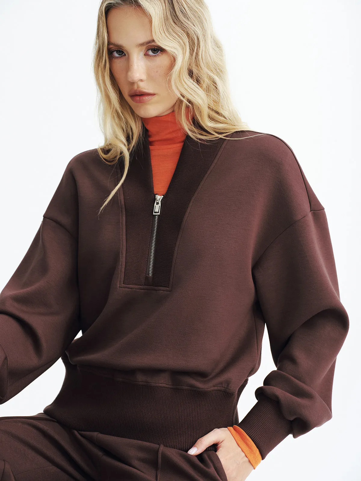 V-Neck Half-Zip Sweatshirt sold by COMMENSE product image thumbnail 5