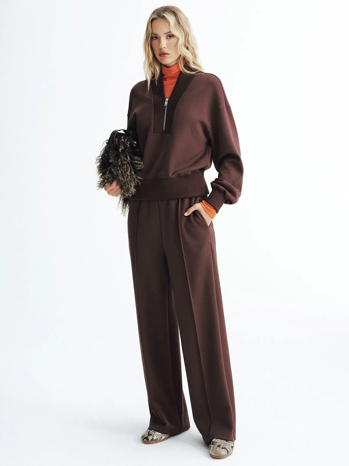 V-Neck Half-Zip Sweatshirt sold by COMMENSE product image thumbnail 2