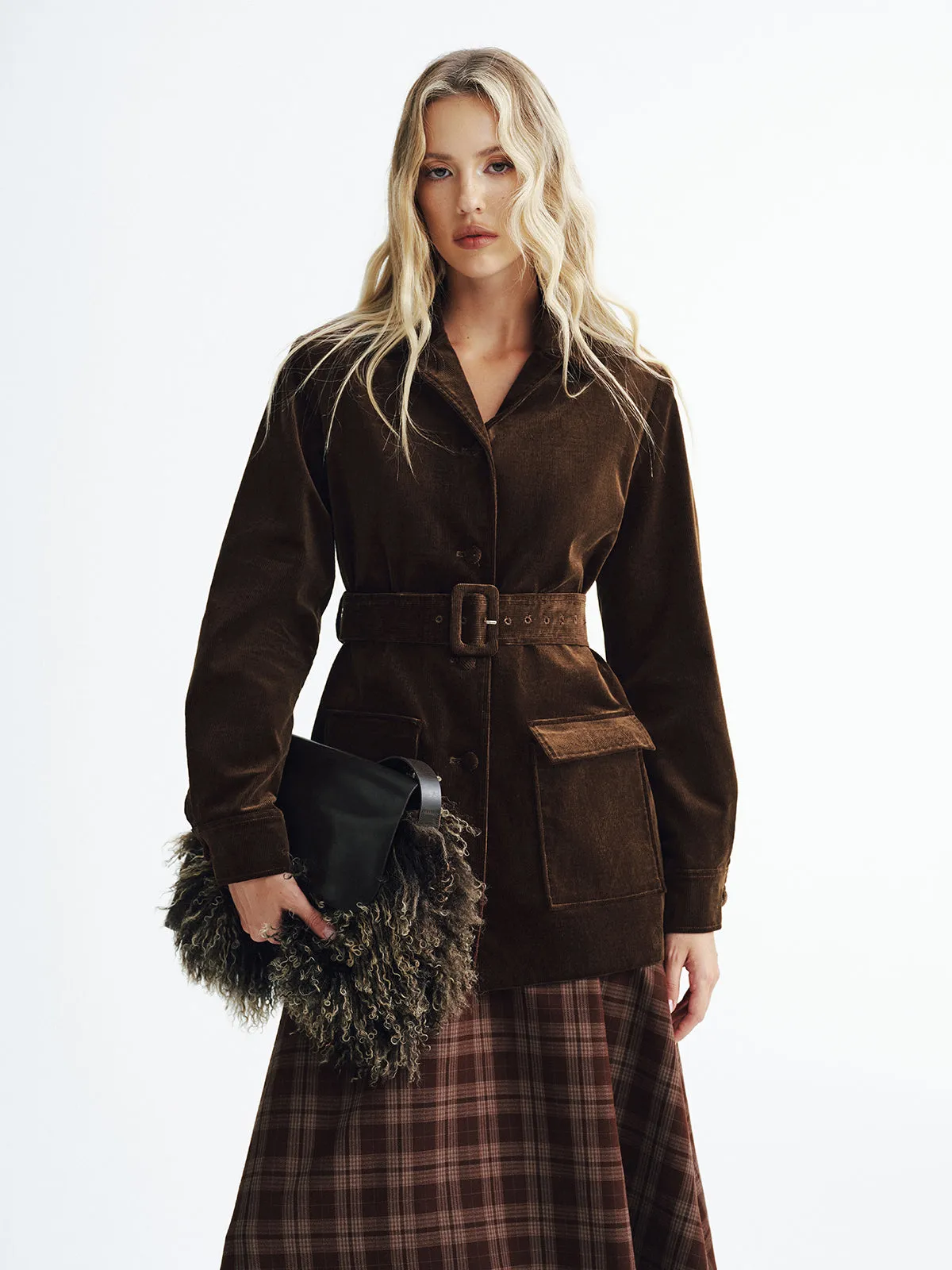 Collared Corduroy Belted Jacket sold by COMMENSE product image thumbnail 2