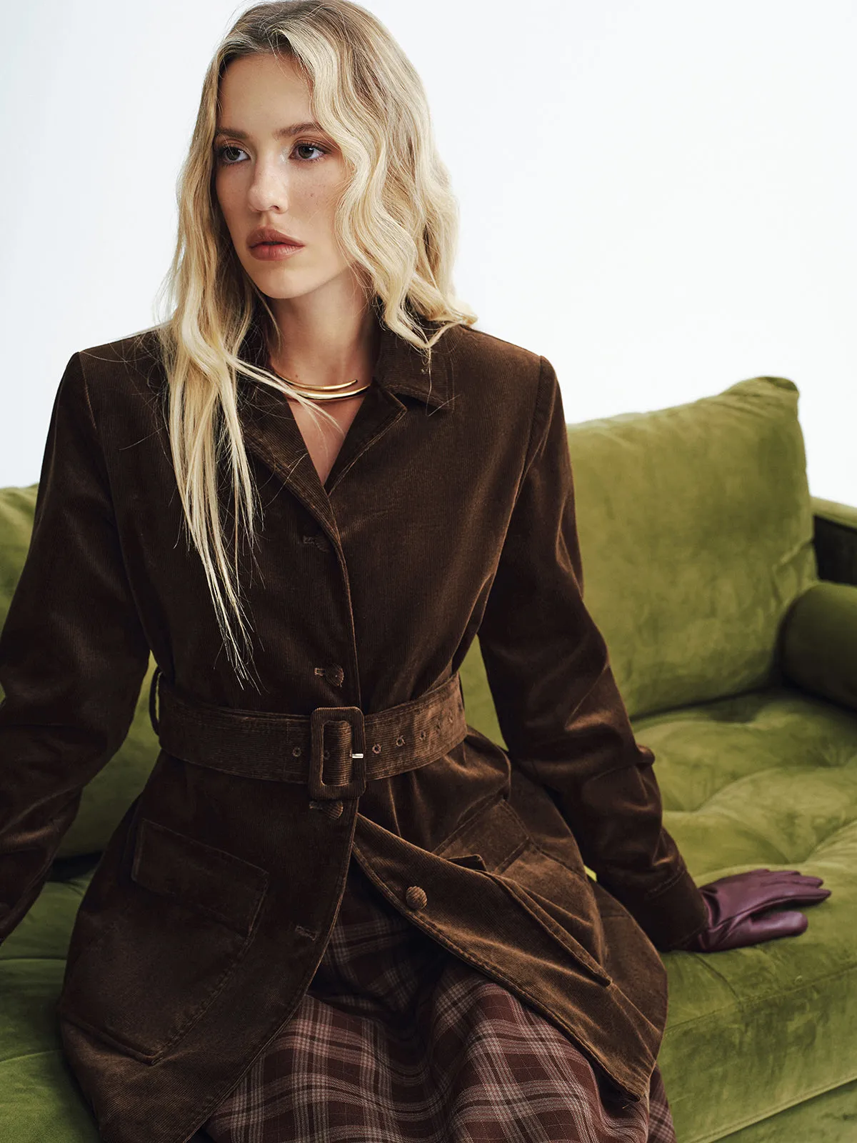 Collared Corduroy Belted Jacket sold by COMMENSE product image thumbnail 3