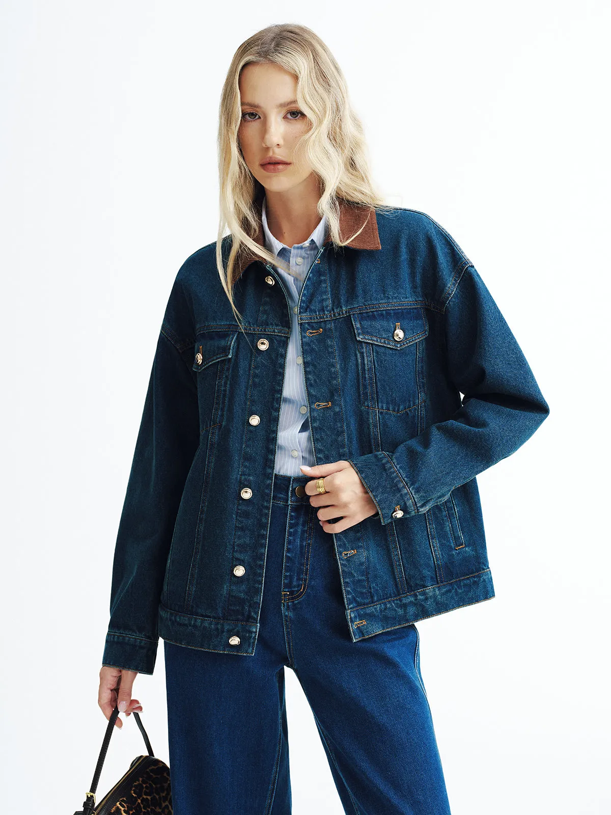 Corduroy Collar Denim Jacket sold by COMMENSE