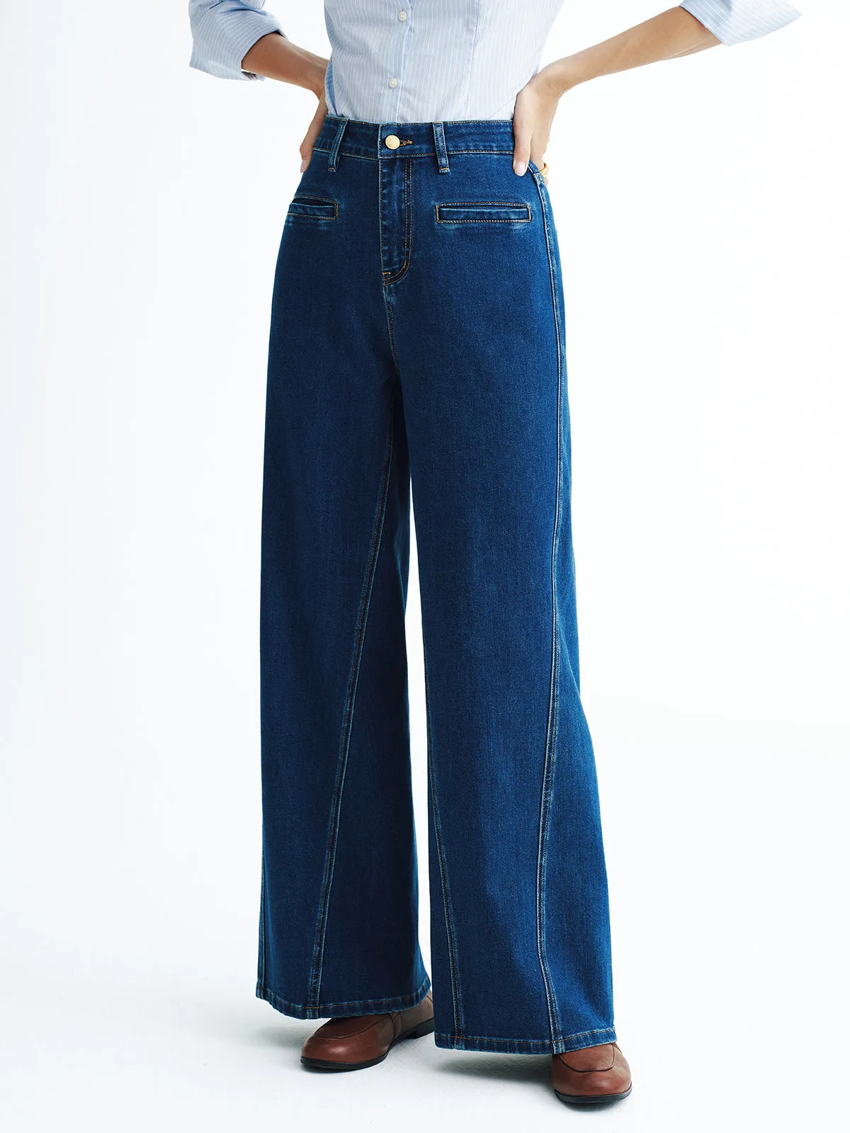 High-Waisted Denim Wide-Leg Jeans sold by COMMENSE product image thumbnail 3