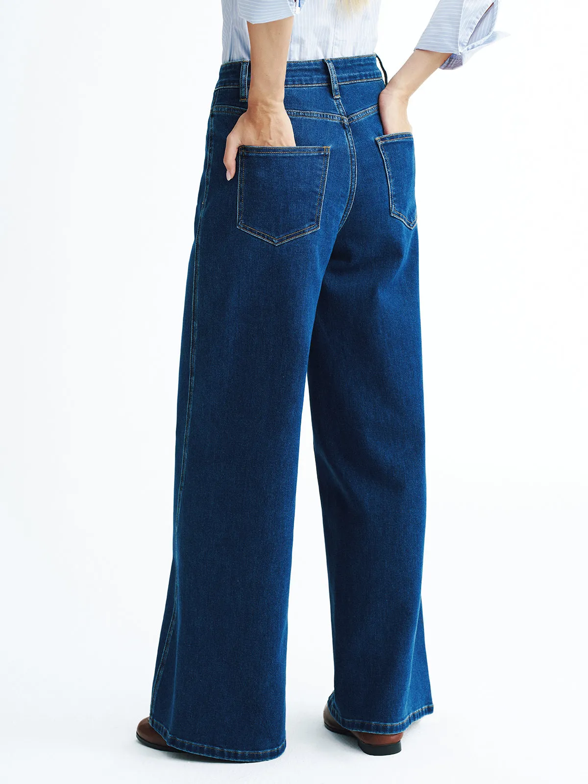 High-Waisted Denim Wide-Leg Jeans sold by COMMENSE product image thumbnail 4