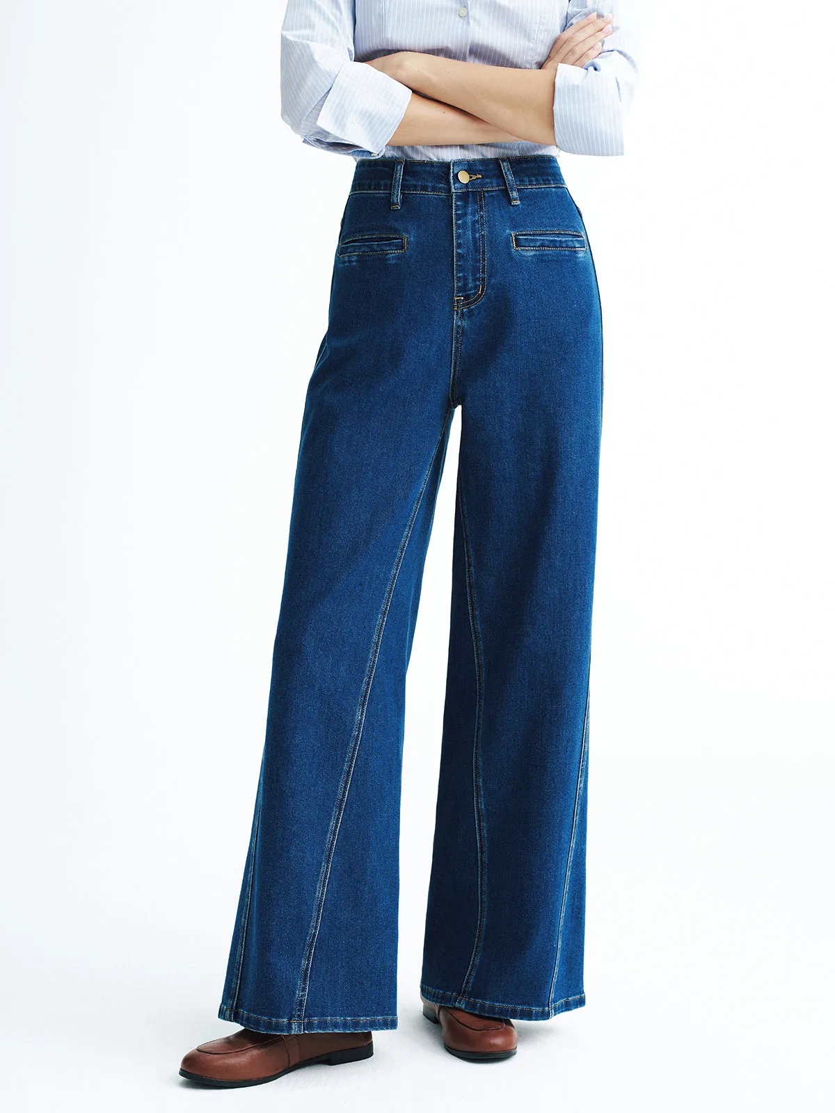 High-Waisted Denim Wide-Leg Jeans sold by COMMENSE