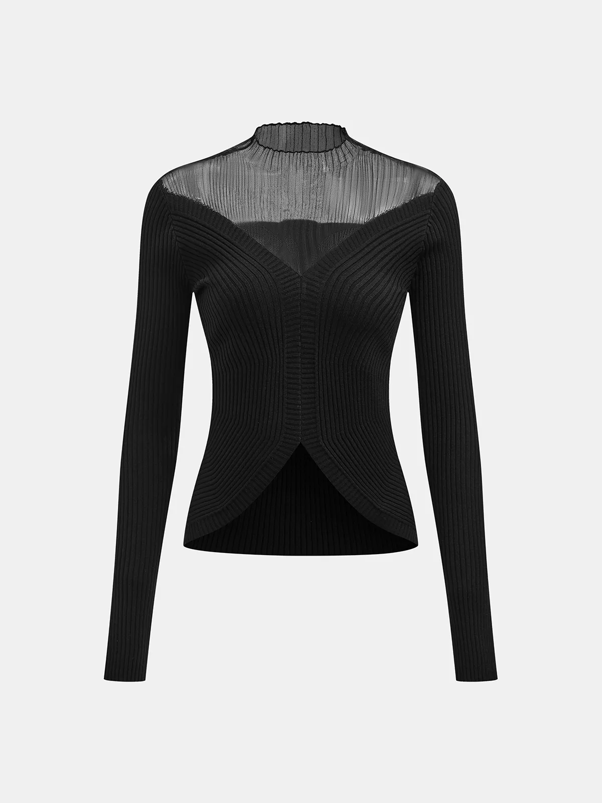 Mesh Panel Wool Blend Mock Neck Top sold by COMMENSE product image thumbnail 2