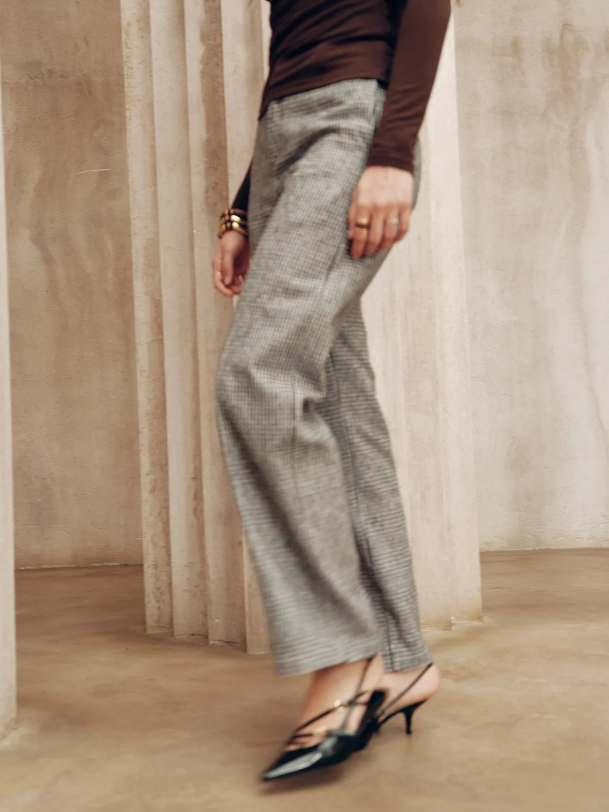 Mid-Waist Houndstooth Pants sold by COMMENSE product image thumbnail 5