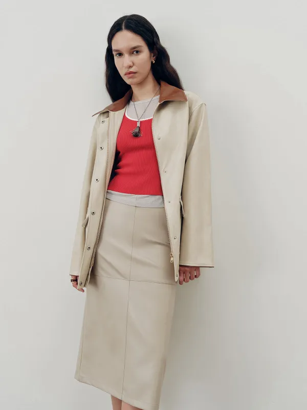 Contrast Collar PU Leather Jacket sold by COMMENSE