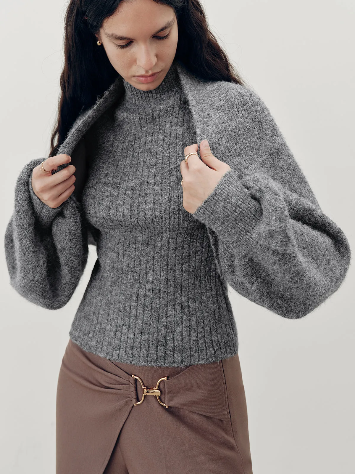 Wool-Blend Mock Neck Two-Piece Sweater Set sold by COMMENSE product image thumbnail 3