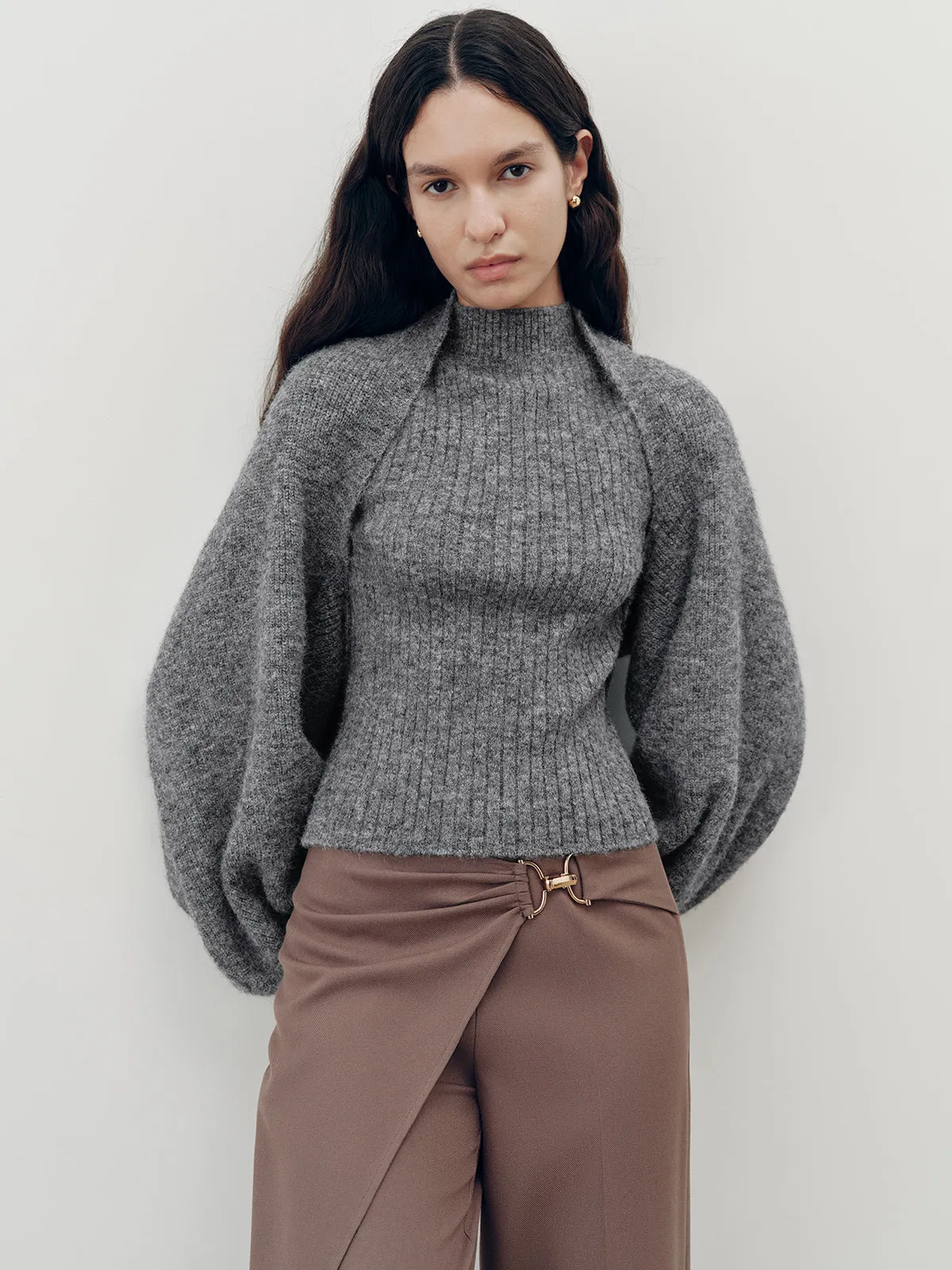 Wool-Blend Mock Neck Two-Piece Sweater Set sold by COMMENSE product image thumbnail 4