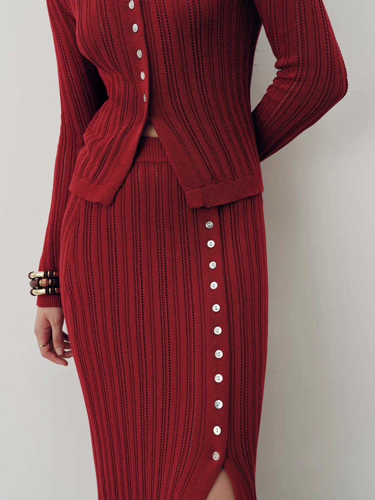 Collared Knit Top and Slit Skirt Set sold by COMMENSE product image thumbnail 3