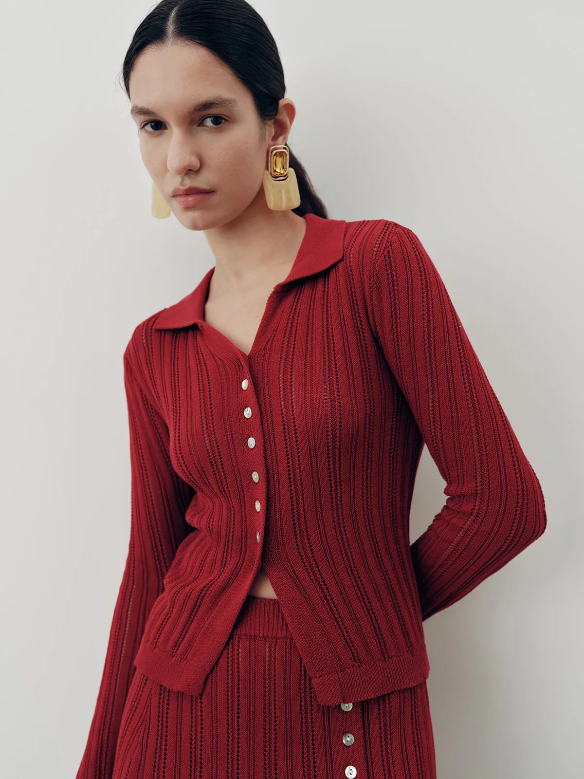 Collared Knit Top and Slit Skirt Set sold by COMMENSE product image thumbnail 2