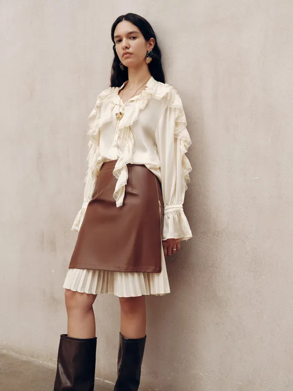 2 in 1 Pleated Zip PU Mini Skirt sold by COMMENSE