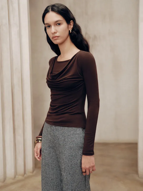 Long Sleeve Draped Crew Neck Top sold by COMMENSE