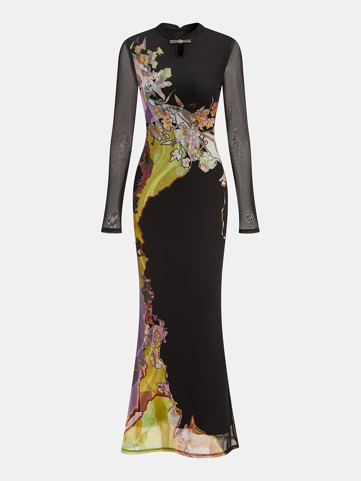 Mesh Long Sleeve Floral Print Maxi Dress sold by COMMENSE product image thumbnail 2