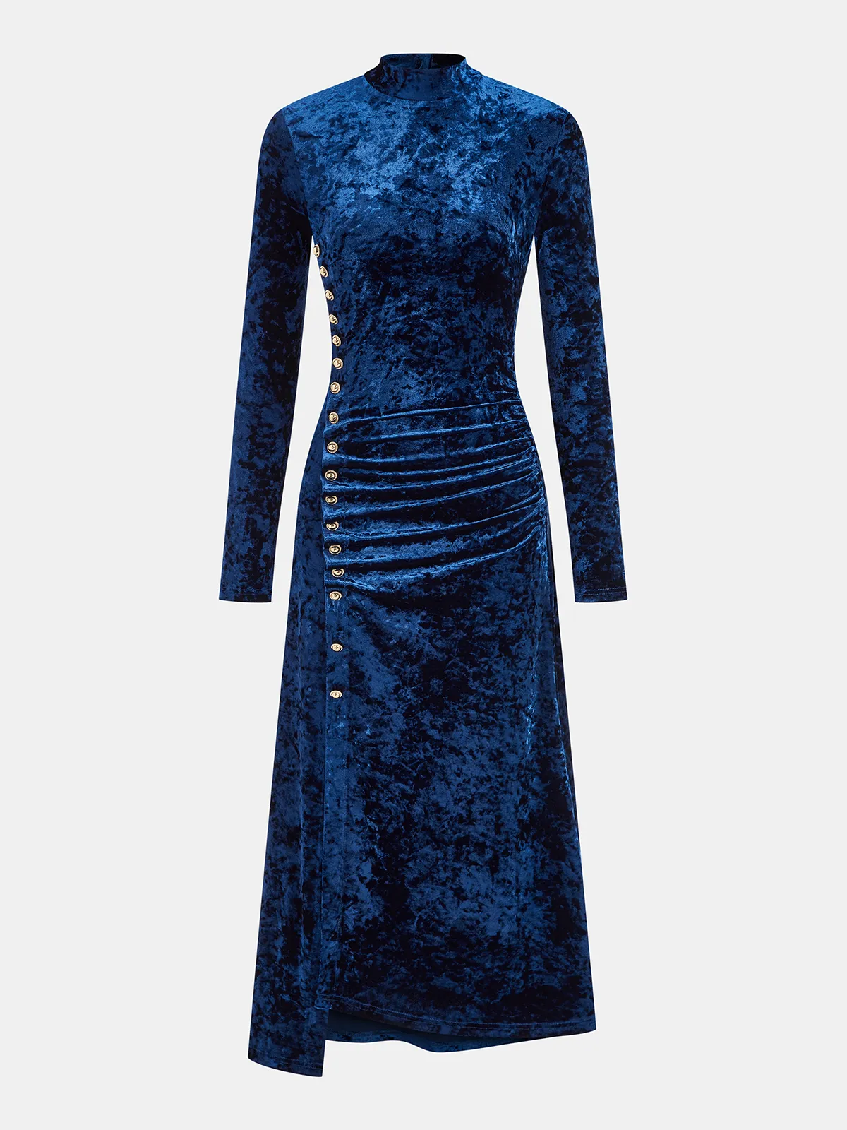 Metal Button Ruched Velvet Maxi Dress sold by COMMENSE