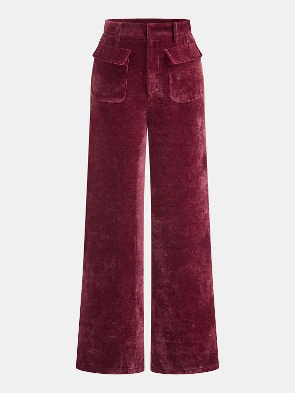 Velvet Pocket Straight-Leg Pants sold by COMMENSE