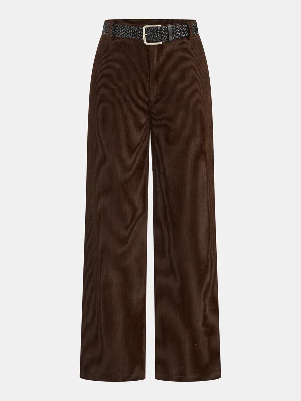 Mid-Waist Corduroy Belted Pants sold by COMMENSE
