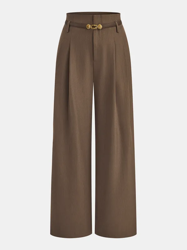 Belted Casual Mid-Waisted Pleated Pants sold by COMMENSE