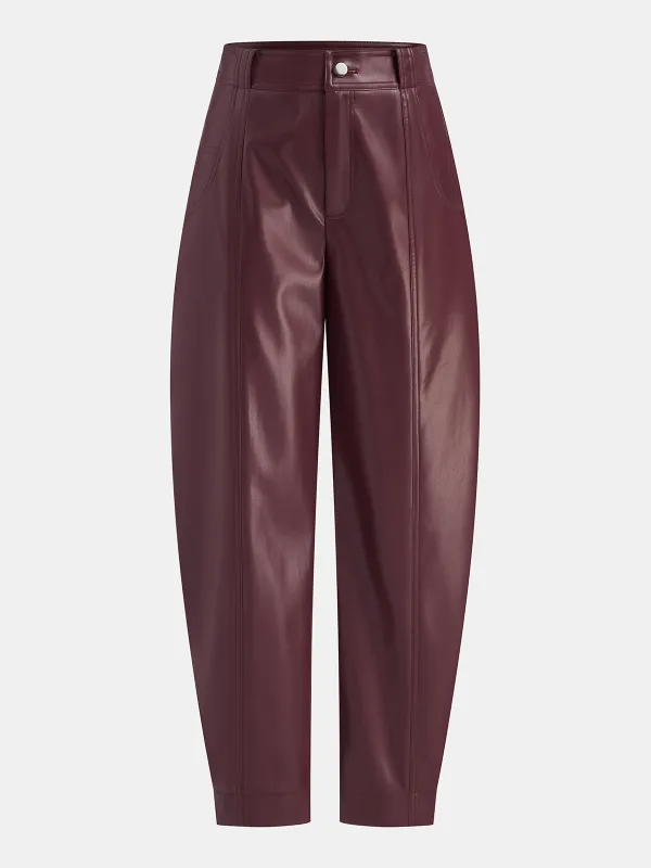 Mid-Waisted Faux Leather Curved-Leg Pants sold by COMMENSE