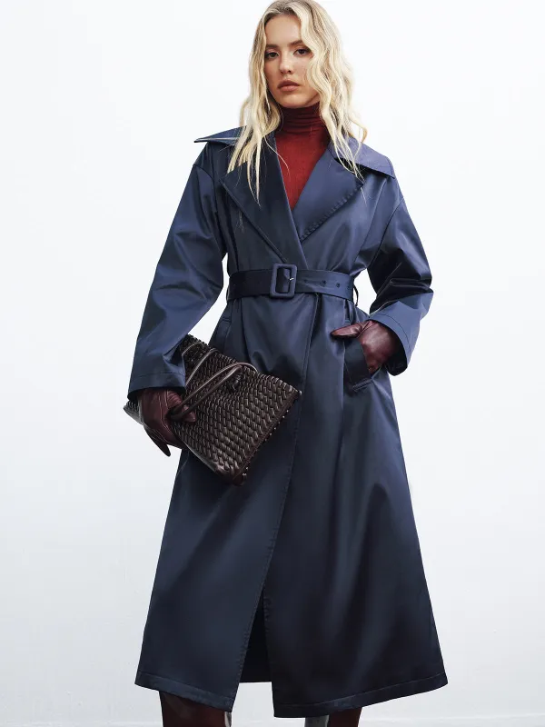 Belted Satin Long Trench Coat sold by COMMENSE