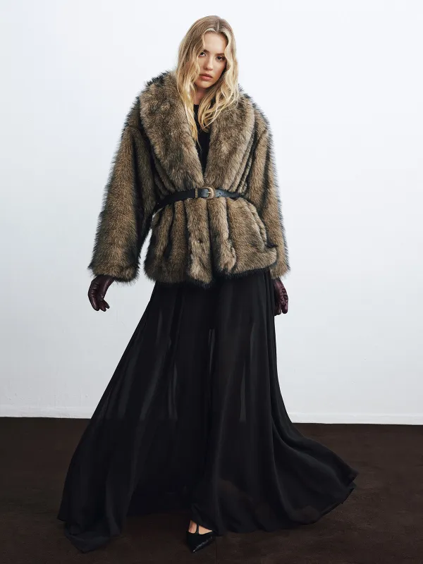 Faux Fur Belted Coat sold by COMMENSE