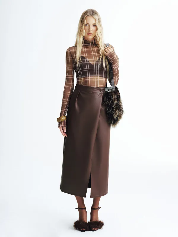 Faux Leather Slit Midi Skirt sold by COMMENSE