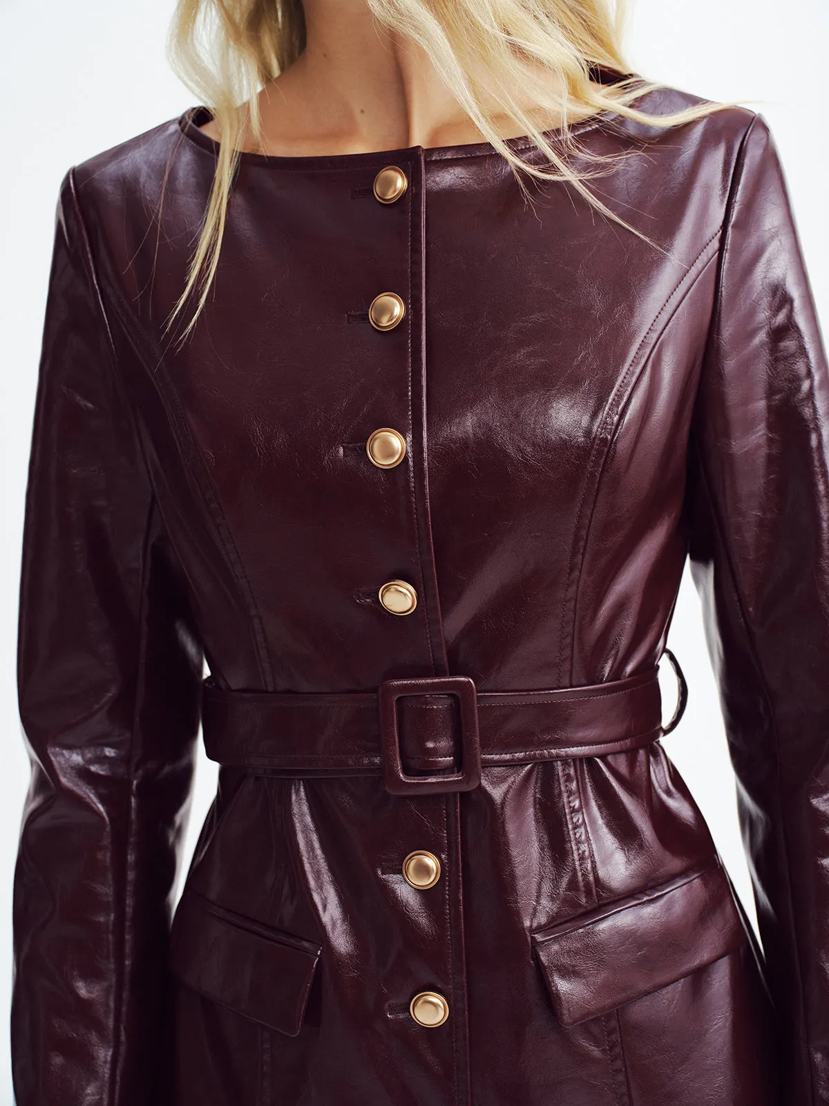 Faux Leather Belted Mini Dress sold by COMMENSE product image thumbnail 4