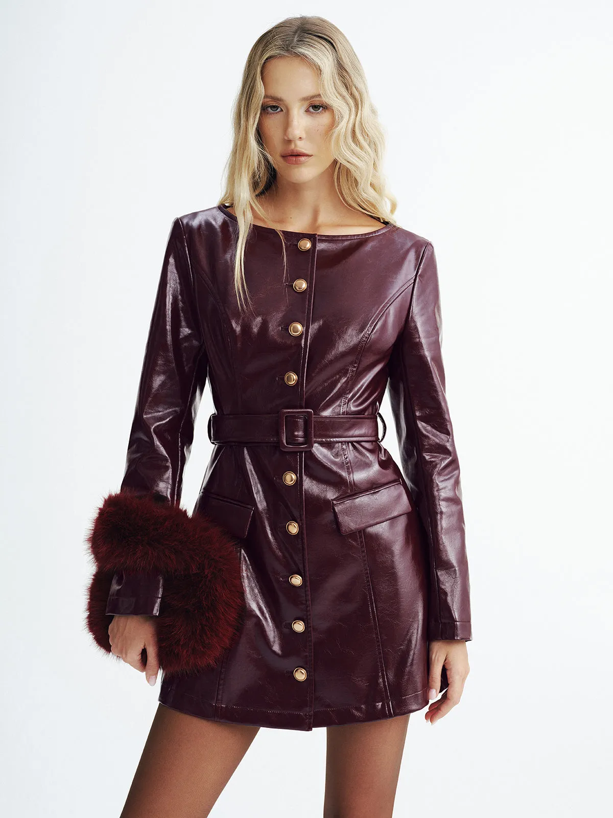 Faux Leather Belted Mini Dress sold by COMMENSE