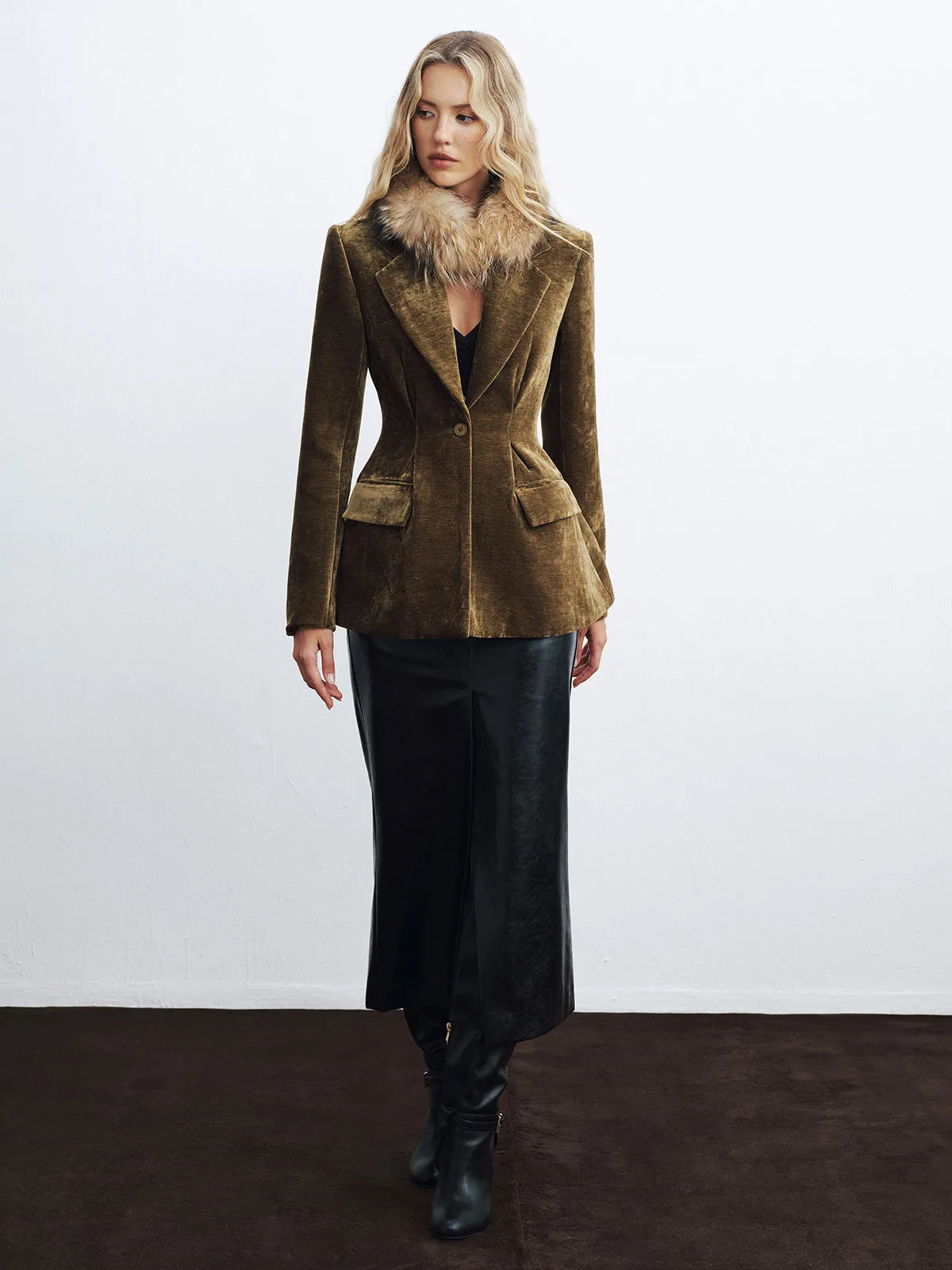 Velvet Single Button Blazer sold by COMMENSE product image thumbnail 2