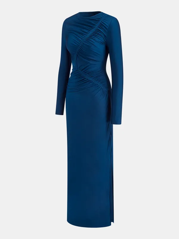 Ruched Long-Sleeve Maxi Dress sold by COMMENSE