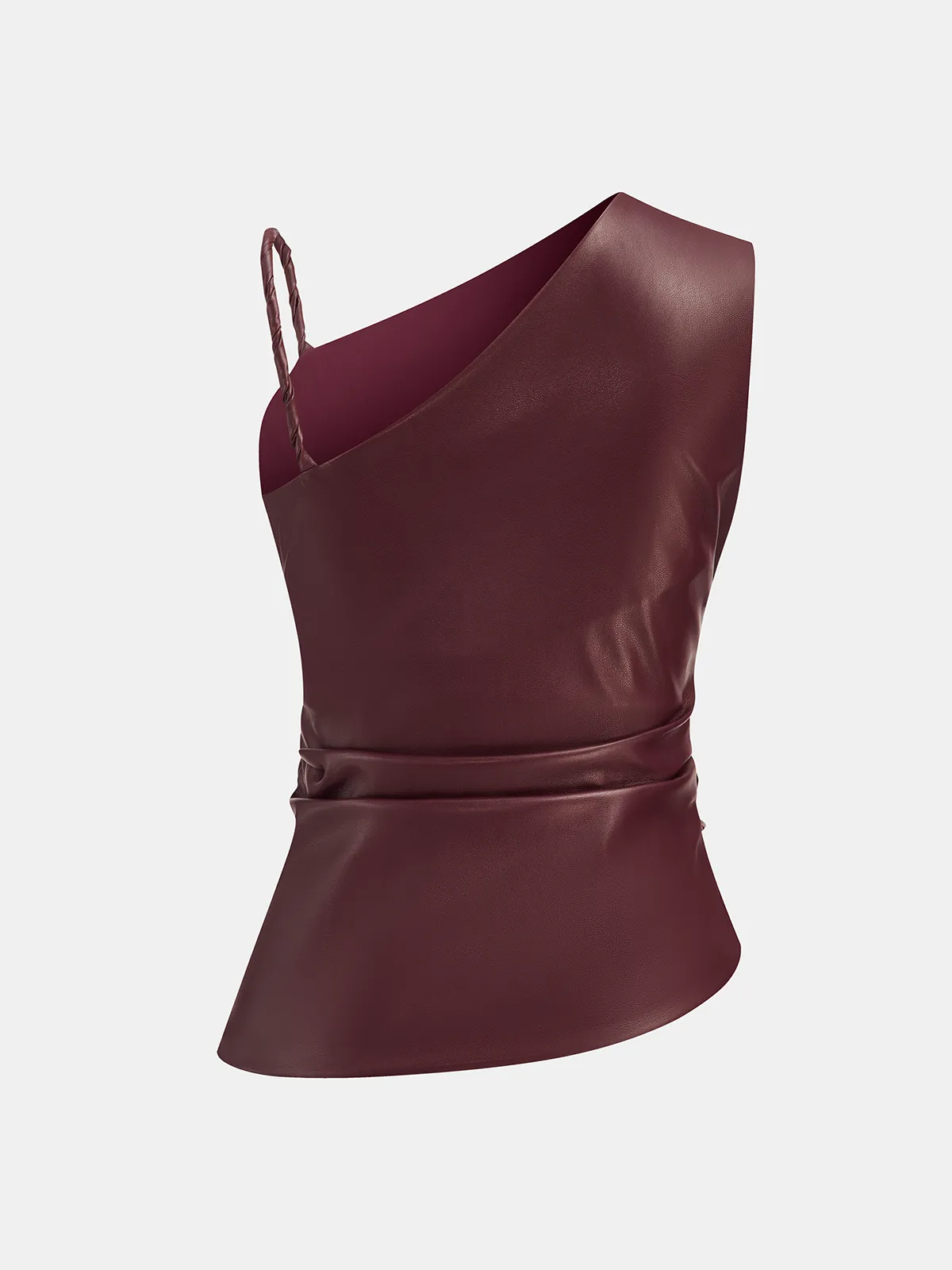 Faux Leather Asymmetric Ruched Top sold by COMMENSE product image thumbnail 2